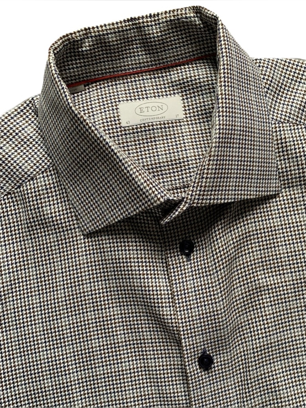 Eton Check Houndstooth Contemporary Fit Button Up Dress Shirt Size 17